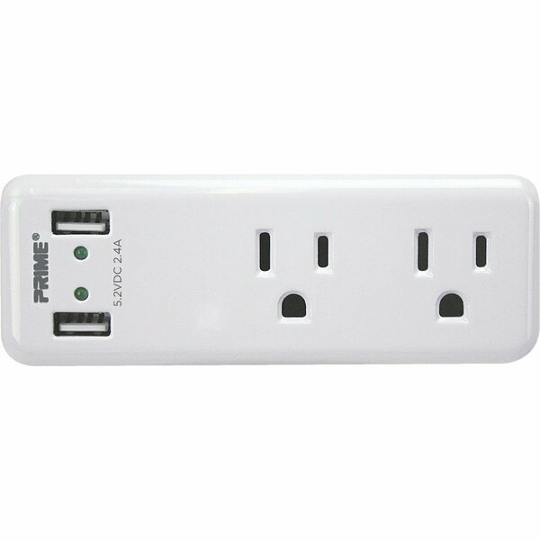 Prime Wire & Cable 2 Power & 2 USB White Space Saving USB Wall Charger PBUSB242